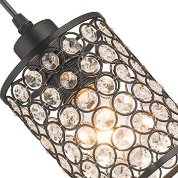 ArcoMead 2 Lights Modern Oil Black Crystal Ceiling Pendant Lighting,Plug in Cord with On/Off Switch Hanging Chandelier Sparkly Swag Ceiling Lamp for Bar, Dining Room, Corridor,Living Room