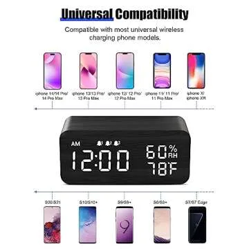 JALL Wooden Digital Alarm Clock with Wireless Charging