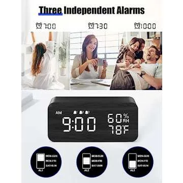 JALL Wooden Digital Alarm Clock with Wireless Charging