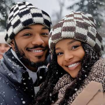 CLAPE Womens Cute Slouchy Beanies Hats, Winter Warm Chunky Checkered Beanie Large Cuff Knitted Hat S...