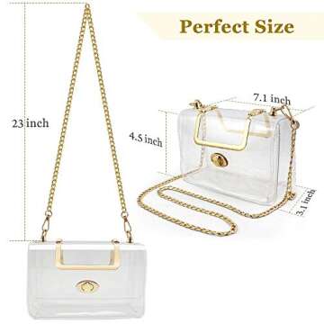 MOETYANG Womens Transparent Clutch Clear Purse Crossbody with Golden Chain Strap PGA Stadium Approved Bags