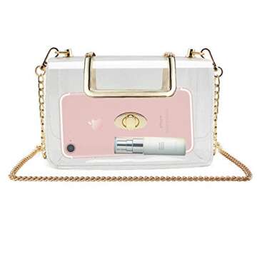 MOETYANG Womens Transparent Clutch Clear Purse Crossbody with Golden Chain Strap PGA Stadium Approved Bags