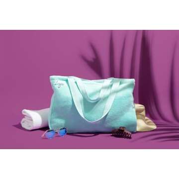 Luzia Cotton Terry Tote Bag - Everyday Use - Extra Large, Reversible, Shoulder Bag - Made of Luxuriously Soft Premium Cotton (Turquoise)