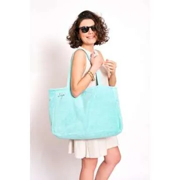 Luzia Cotton Terry Tote Bag - Everyday Use - Extra Large, Reversible, Shoulder Bag - Made of Luxuriously Soft Premium Cotton (Turquoise)