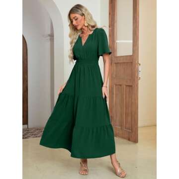 Amegoya Women's Short Sleeve Semi Formal Maxi Dress for Weddings and Parties