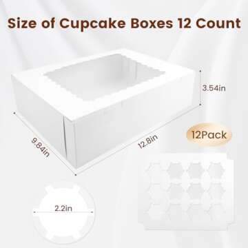 Luck.WH 12PCS Cupcake Boxes 12 Count Cupcake Container with Window White Cupcake Holder Holding 144 Cupcakes for Birthday Holiday Party Bakery Supplies(12.8"x 9.84"x 3.54")