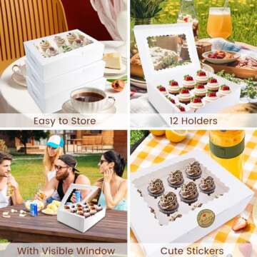 Luck.WH 12PCS Cupcake Boxes 12 Count Cupcake Container with Window White Cupcake Holder Holding 144 Cupcakes for Birthday Holiday Party Bakery Supplies(12.8"x 9.84"x 3.54")