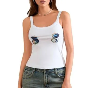 NUFIWI Y2k Cute Printed Tank Top for Women Aesthetic Graphic Crop Top Sleeveless Slim Fit Going Out Camisole Vintage(Clams,L)