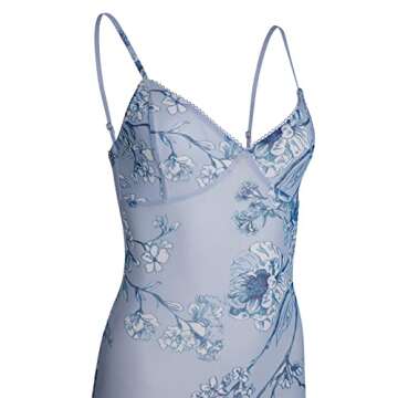 Women Sleeveless Maxi Dress Backless Bodycon Floral Printed Spaghetti Strap Long Dress Vintage Clubwear Summer(A-Blue, M)