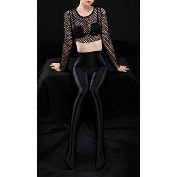 Women's Shiny Wet Look Footed Leggings for Dance & More