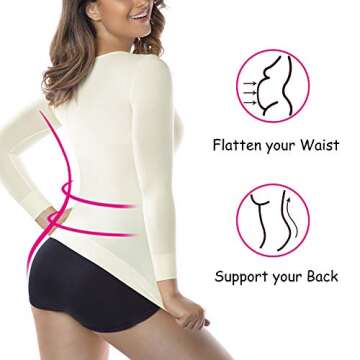 +MD Women's Compression Slimming Shirt 3/4 Long Sleeve Undershirts Round-Neck Basic Shapewear Tops I...