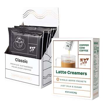 Copper Cow Premium Pour Over Single-Serve Vietnamese Coffee | Classic Black Lattes | Includes 8 Coff...