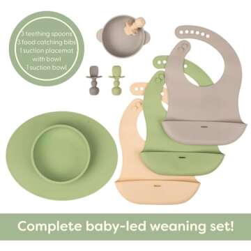 UpwardBaby Led Weaning Supplies - Suction Plates for Baby - Spoons Self Feeding 6 months Bowls Silic...