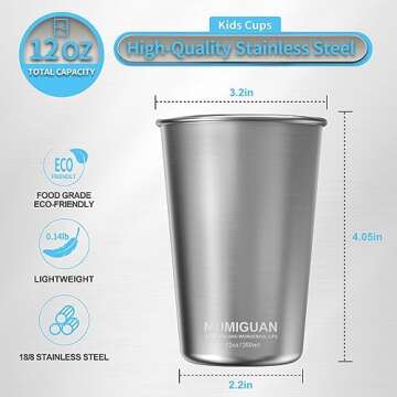 MUMIGUAN Stainless Steel Cups for Kids 12oz/350ml (4 Pack), Stainless Steel Tumbler, Kids Cups, Camping Stainless Steel Cups, Stackable Metal Drinking Glasses, BPA Free, Stackable, Durable.
