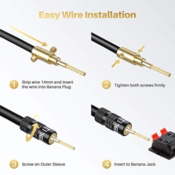 Banana Plugs for Speaker Wire - 6 Pairs Gold Plated