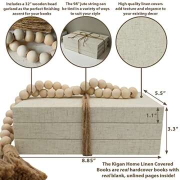 Kigan Home Linen Covered Decorative Books, Set of 3 (Sandy Beige) - Neutral Fabric Decorative Books for Boho Home Décor, Shelves, Fireplace Mantel, Coffee Table, Console/Bedside Table