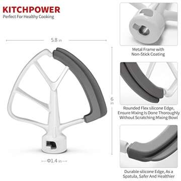 KITCHPOWER 4.5-5 Quart Flex Edge Beater for Tilt-Head Stand Mixers White