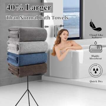 4 Piece Bath Towel Set 35"x70"Oversized Bath Towel for Bathroom Ultra Soft Fluffy Extra Large Bath Sheet Luxury Premium Bathroom Towel Highly Absorbent Quick Dry Shower Towel for Bathroom Hotel Spa