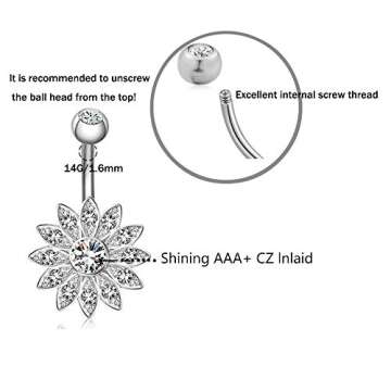 NASAMA 6PCS 14G Stainless Steel Dangle Belly Button Rings for Women Belly Piercing CZ Inlaid (Style 6pcs)