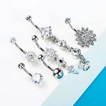NASAMA 6PCS Stylish Dangle Belly Button Rings Set for Women