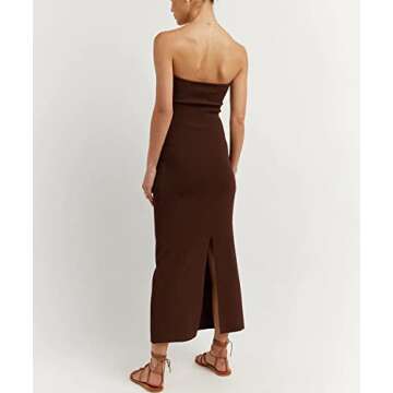 Sdencin Women Sexy Twist Knot Front Ribbed Knit Bodycon Bandeau Tube Dress Casual Solid Strapless Maxi Long Dress (L US Women, Brown)