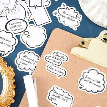 OIIKI 225 PCS Dialog Box Paper Stickers, Cute Label Stickers, Assorted Shape Paper Stickers, Adhesive Labels for Scrapbooking, Planners, Diary, Calendar -5 Boxes, 45PCS/Each Box -White,Black