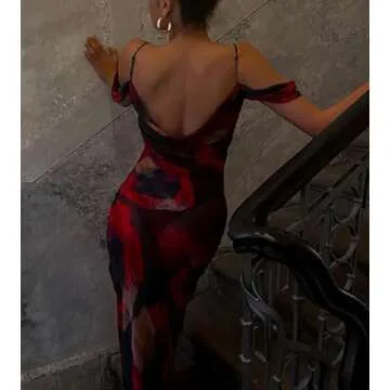 Tie Dye Mesh Maxi Dress Sidewalk Style Graphic Print Bodycon Dress Sleeveless Floral Tank Dress TIK Tok Fashion Dress