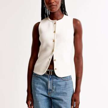 Knit Vest Top for Women Vintage Button Down Crew Neck Sleeveless Knit Vest Tank Top Casual Summer Ve...