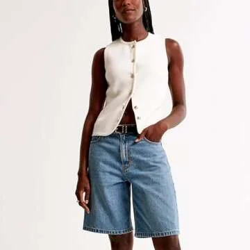 Knit Vest Top for Women Vintage Button Down Crew Neck Sleeveless Knit Vest Tank Top Casual Summer Vest Top(White,L)