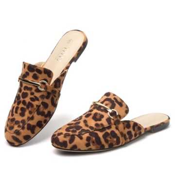 MUSSHOE Comfortable Slip-on Mules for Women - Backless Loafers, Leopard Suede
