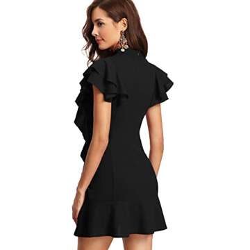 Floerns Women's Tie Neck Short Sleeve Ruffle Hem Cocktail Party Dress Black M
