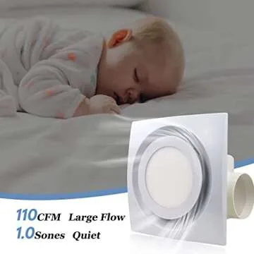 Bathroom Exhaust Fan With Light, Bathroom Ventilation Fan, Ultra Quiet Bathroom Fan 1.0 Sones 110 Cfm, White Ventilation Fan For Bathroom/Shower/Restroom/Home/Office (Round)