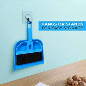 Mini Broom and Dustpan Set - Compact Cleaning Kit for Home, Car, Camping, Small Spaces, Pet Cleanup, and Travel - Durable Small Broom and Dustpan Set Mini - Blue Broom