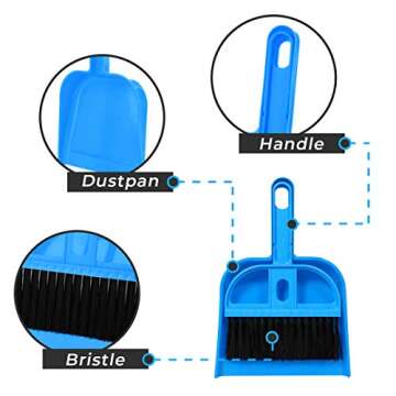 Mini Broom and Dustpan Set - Compact Cleaning Kit for Home, Car, Camping, Small Spaces, Pet Cleanup, and Travel - Durable Small Broom and Dustpan Set Mini - Blue Broom
