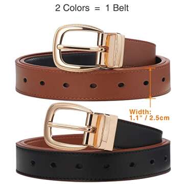 CR Reversible Belts for Women - Stylish Adjustable Leather Belt with Gold Buckle