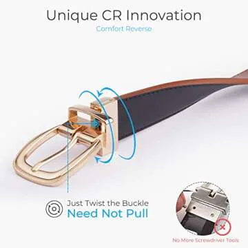 CR Reversible Leather Belt for Women - Fashionable & Adjustable