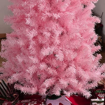 HOMCOM 7ft Douglas Fir Pencil Christmas Tree, Slim Artificial Christmas Tree with 818 Branch Tips and Metal Stand, Skinny Hinged Xmas Tree for Home Party Holiday Decoration, Pink