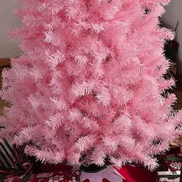 HOMCOM 7ft Douglas Fir Pencil Christmas Tree, Slim Artificial Christmas Tree with 818 Branch Tips and Metal Stand, Skinny Hinged Xmas Tree for Home Party Holiday Decoration, Pink