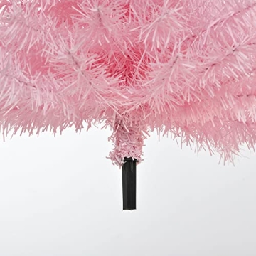 HOMCOM 7ft Douglas Fir Pencil Christmas Tree, Slim Artificial Christmas Tree with 818 Branch Tips and Metal Stand, Skinny Hinged Xmas Tree for Home Party Holiday Decoration, Pink