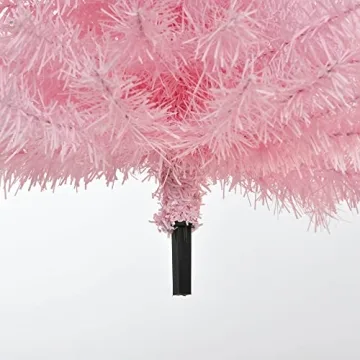 HOMCOM 7ft Douglas Fir Pencil Christmas Tree, Slim Artificial Christmas Tree with 818 Branch Tips and Metal Stand, Skinny Hinged Xmas Tree for Home Party Holiday Decoration, Pink