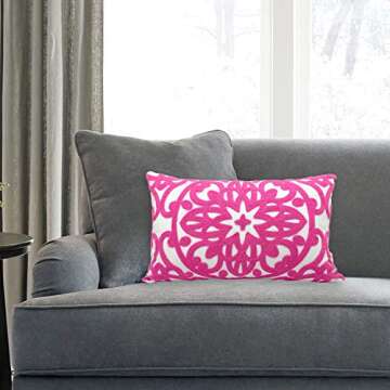 Alysheer Embroidered Lumbar Decorative Throw Pillow Cover 12"x 20", Classic Boho Mandala Embroidery ...