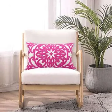 Alysheer Embroidered Lumbar Decorative Throw Pillow Cover 12"x 20", Classic Boho Mandala Embroidery Pattern Cotton Rectangular Cushion Case for Sofa Couch Living Room Bedroom(Bright Hot Pink)