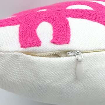 Alysheer Embroidered Lumbar Decorative Throw Pillow Cover 12"x 20", Classic Boho Mandala Embroidery Pattern Cotton Rectangular Cushion Case for Sofa Couch Living Room Bedroom(Bright Hot Pink)