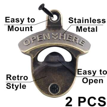 HAIICEN Retro Bottle Opener Wall Mounted, Antique Bronze Table Mounted Beer Cap Opener Stainless (2 ...