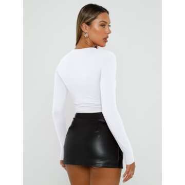 Trendy Queen Womens Long Sleeve Shirts Basic Tees Crop Tops Going Out Spring 2025 Workout Outfits Y2k Clothes White 2XS