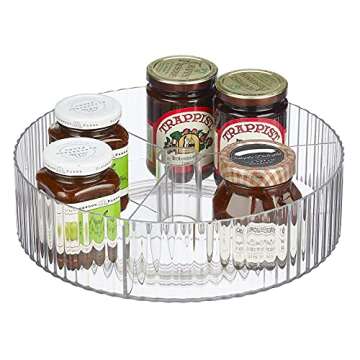 mDesign Fluted Lazy Susan Turntable Divided Spinner for for Kitchen and Bathroom Cabinet, Cupboard, Countertop, Rotating Organizer for Condiments, Jewelry, Accessories - 11.5" Round - Clear