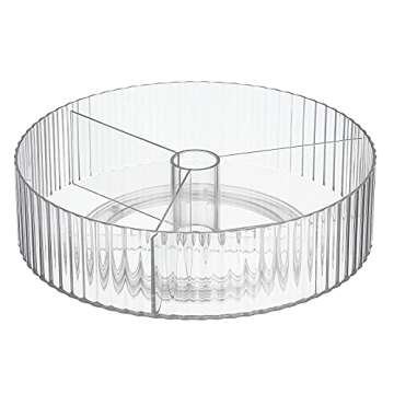 mDesign Fluted Lazy Susan Turntable Divided Spinner for for Kitchen and Bathroom Cabinet, Cupboard, Countertop, Rotating Organizer for Condiments, Jewelry, Accessories - 11.5" Round - Clear