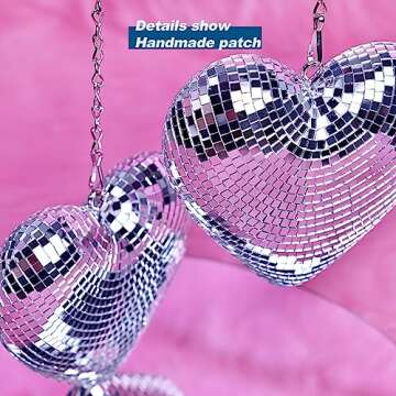 Disco Ball 2 Pack Heart Disco Balls Silver Stage Mirror Balls Hanging Disco Decor for Party,Room,Wedding,Garden,Retro Reflective Disco Ball Handmade Gifts(6.3inch)