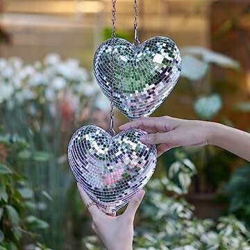 Disco Ball 2 Pack Heart Disco Balls Silver Stage Mirror Balls Hanging Disco Decor for Party,Room,Wedding,Garden,Retro Reflective Disco Ball Handmade Gifts(6.3inch)