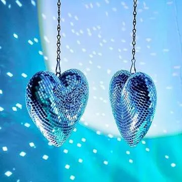 Disco Ball 2 Pack Heart Disco Balls Silver Stage Mirror Balls Hanging Disco Decor for Party,Room,Wedding,Garden,Retro Reflective Disco Ball Handmade Gifts(6.3inch)